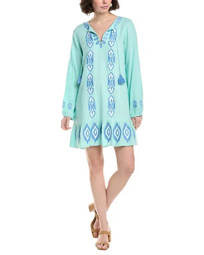 Sail To Sable Ruffle Hem Linen-blend Dress In Blue