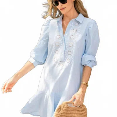 Sail To Sable Ruffle Hem Shirt Dress In Blue & White Stripe