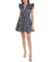Sail To Sable Ruffle Neck Mini Dress In Navy Batik In Multi