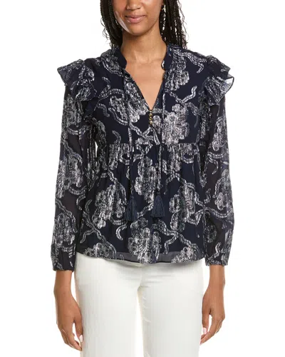 Sail To Sable Ruffle Neck Tie Front Top In Multi
