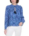 Sail To Sable Ruffle Neck Top In Blue