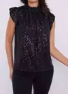 Sail To Sable Sequin Ruffle Neck Top In Black In Black