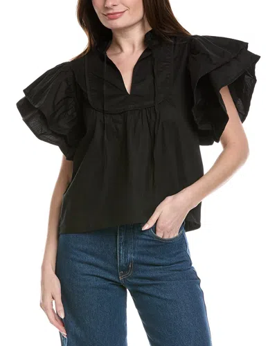 Sail To Sable Ruffle Sleeve Top In Black