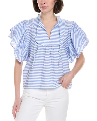 Sail To Sable Ruffle Sleeve Top In Blue