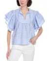 Sail To Sable Ruffle Sleeve Top In Blue