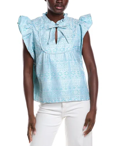 Sail To Sable Ruffle Sleeve Top In Blue