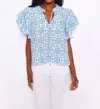 Sail To Sable Ruffle Sleeve Top In Blue Medallion Print In Blue