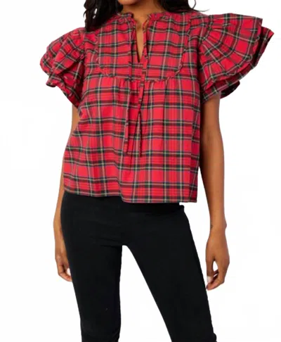 Sail To Sable Ruffle Sleeve Top In Tartan Plaid In Multi