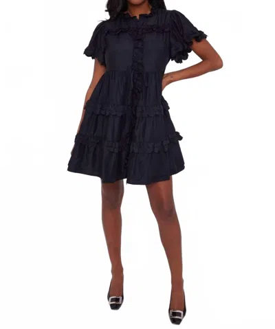 Sail To Sable Scalloped Edge Button Front Shirt Dress In Black In Blue