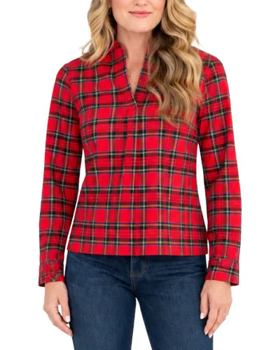 Sail To Sable Scalloped Hem Top In Red Tartan Plaid In Multi