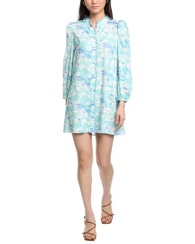 Sail To Sable Scalloped Linen-blend Shirtdress In Blue