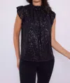 Sail To Sable Sequin Ruffle Neck Top In Black In Black