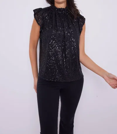 Sail To Sable Sequin Ruffle Neck Top In Black