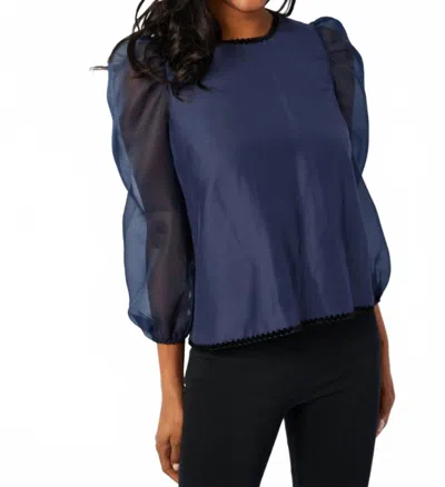 Sail To Sable Sheer Puff Sleeve Top In Navy In Blue