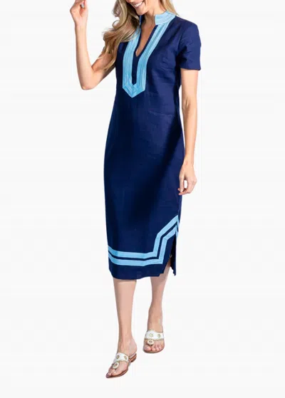 Sail To Sable Short Sleeve Classic Maxi Tunic Dress In Navy In Blue