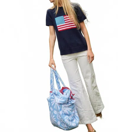 Sail To Sable Short Sleeve Flag Sweater In Navy In Blue