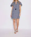 Sail To Sable Short Sleeve Ruffle Dress In Navy/ Winter White