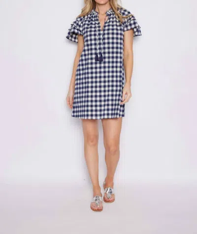 Sail To Sable Short Sleeve Ruffle Dress In Navy/ Winter White