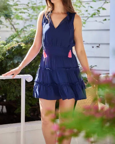 Sail To Sable Sleeveless Ruched Waist Mini Dress In Navy Blue