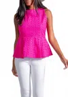 Sail To Sable Sleeveless Zip Back Peplum Top In Watermelon In Pink