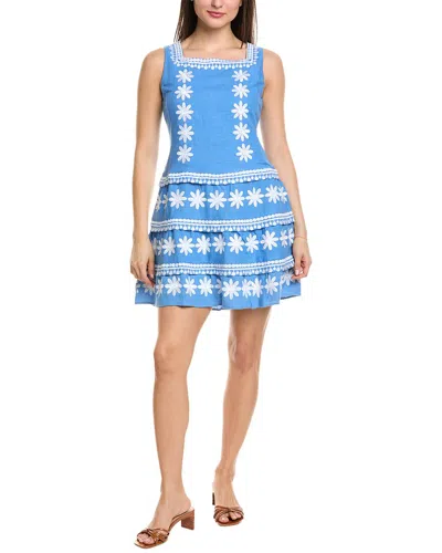 Sail To Sable Square Neck Tiered Linen-blend Mini Dress In Blue