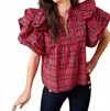 Sail To Sable Tartan Ruffle Sleeve Top In Red/black