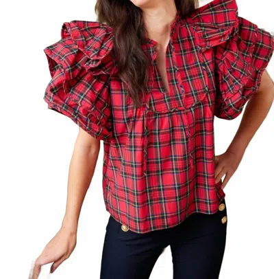 Sail To Sable Tartan Ruffle Sleeve Top In Red/black