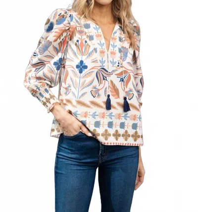 Sail To Sable Tassel Front Top In Geo Floral Border Print In Multi