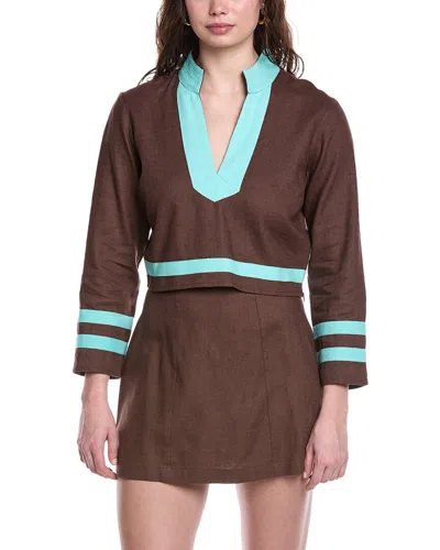 Sail To Sable The Tunic Linen-blend Top In Brown