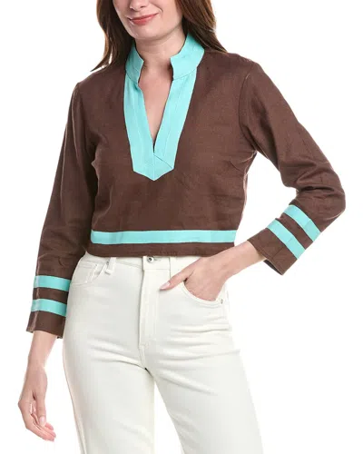 Sail To Sable The Tunic Linen-blend Top In Brown