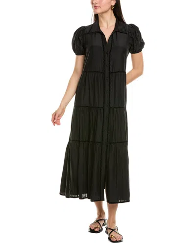 Sail To Sable Tiered Silk-blend Midi Shirtdress In Black
