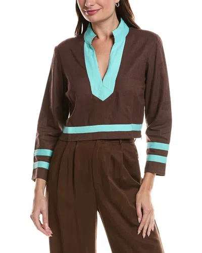Sail To Sable The Tunic Linen-blend Top In Brown