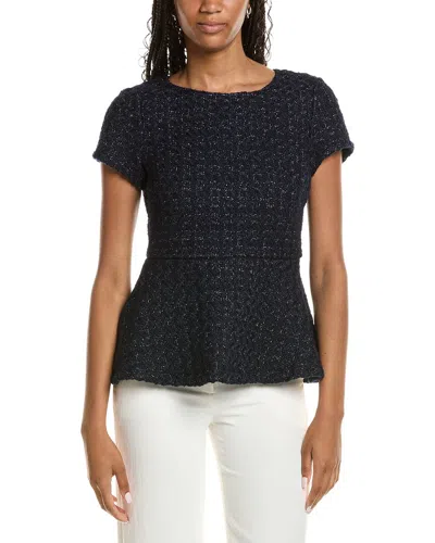 Sail To Sable Tweed Wool-blend Peplum Top In Blue