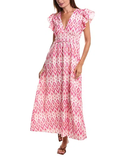 Sail To Sable V-neck Flutter Sleeve Linen-blend Maxi Dress In Pink
