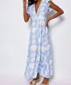 Sail To Sable V-neck Flutter Sleeve Maxi Dress In Hydrangea Sea Stripe In Multi