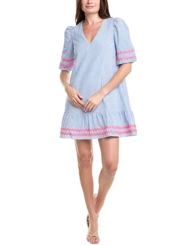 Sail To Sable V-neck Puff Sleeve Mini Dress In Blue
