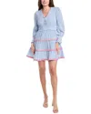 Sail To Sable V-neck Smocked Waist Mini Dress In Blue