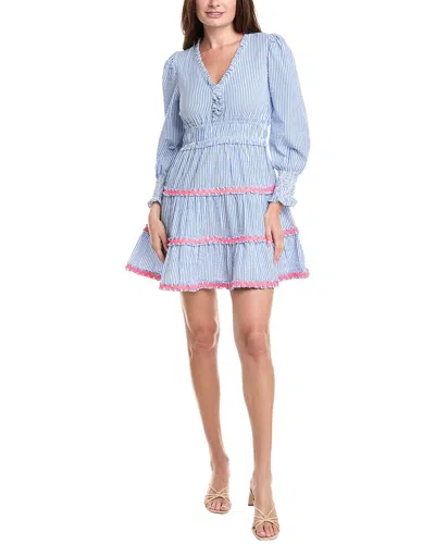 Sail To Sable V-neck Smocked Waist Mini Dress In Blue