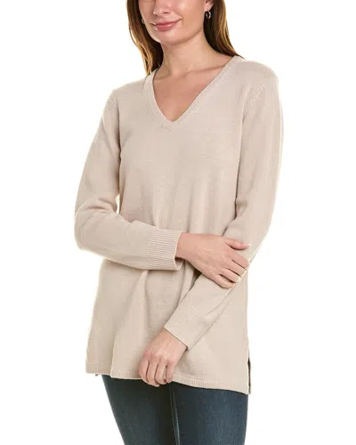 Sail To Sable V-neck Wool Tunic Sweater In Beige