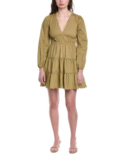 Sail To Sable V-neck Cinched Waist Mini Dress In Green