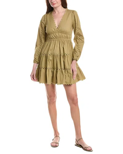 Sail To Sable V-neck Cinched Waist Mini Dress In Green