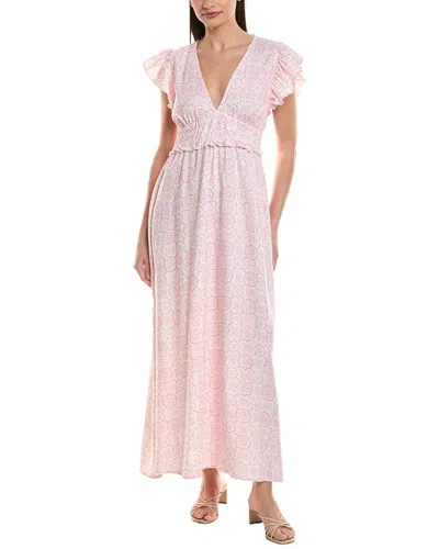 Sail To Sable V-neck Flutter Sleeve Linen-blend Maxi Dress In Brown