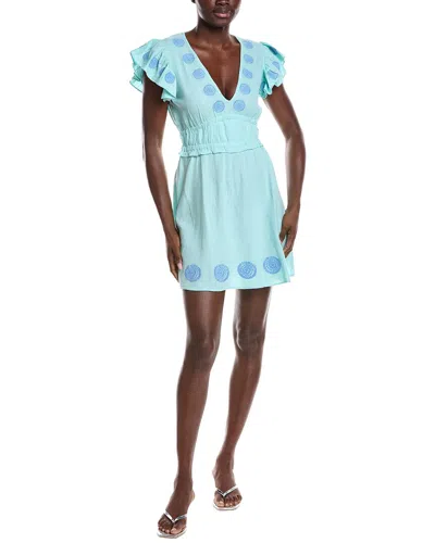 Sail To Sable V-neck Flutter Sleeve Linen-blend Mini Dress In Blue