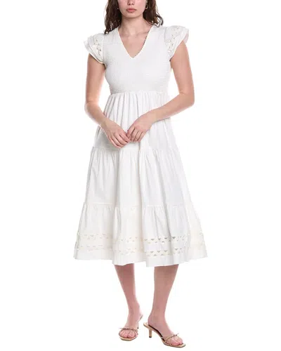 Sail To Sable V-neck Smocked Midi Dress In White