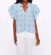 Sail To Sable Ruffle Sleeve Top In Blue Medallion Print In Blue