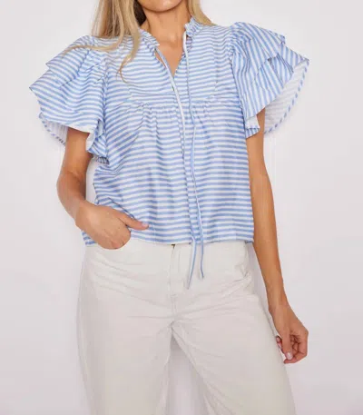 Sail To Sable Women's Stripe Ruffle Sleeve Top In Blue