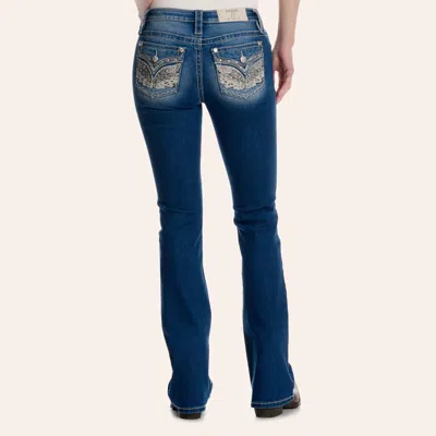 Sailey Miss Me  Women's Medium Wash Wing Flap Pocket Bootcut 32" Jeans In Blue