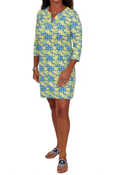 Sailor - Sailor Lucille Boca Italian Lemon Cane Print Dress In Blue & Yellow In Multi