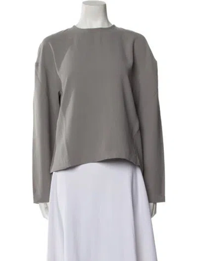 Pre-owned Saint Art Bateau Neckline Long Sleeve Crop Top In Gray