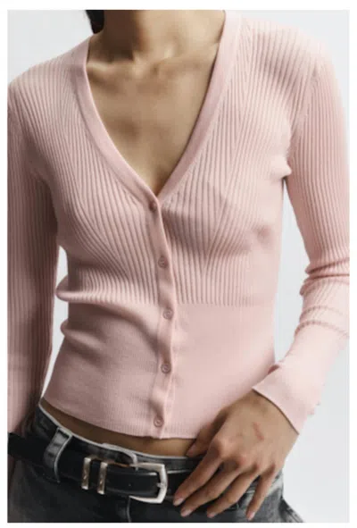 Saint Art Braylon Rib Cardigan Sweater In Baby Pink